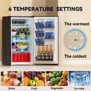 Frestec 3.2 Cu.Ft Mini Fridge with Freezer, 6 Settings Mechanical Thermostat, Stainless