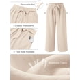 thumbnail image 5 of SHOWMALL Womens Plus Wide Leg Pants High Waisted Palazzo Pants Ivory 2X Belted Lightweight Work Pants Lose Trousers with Pockets, 5 of 9