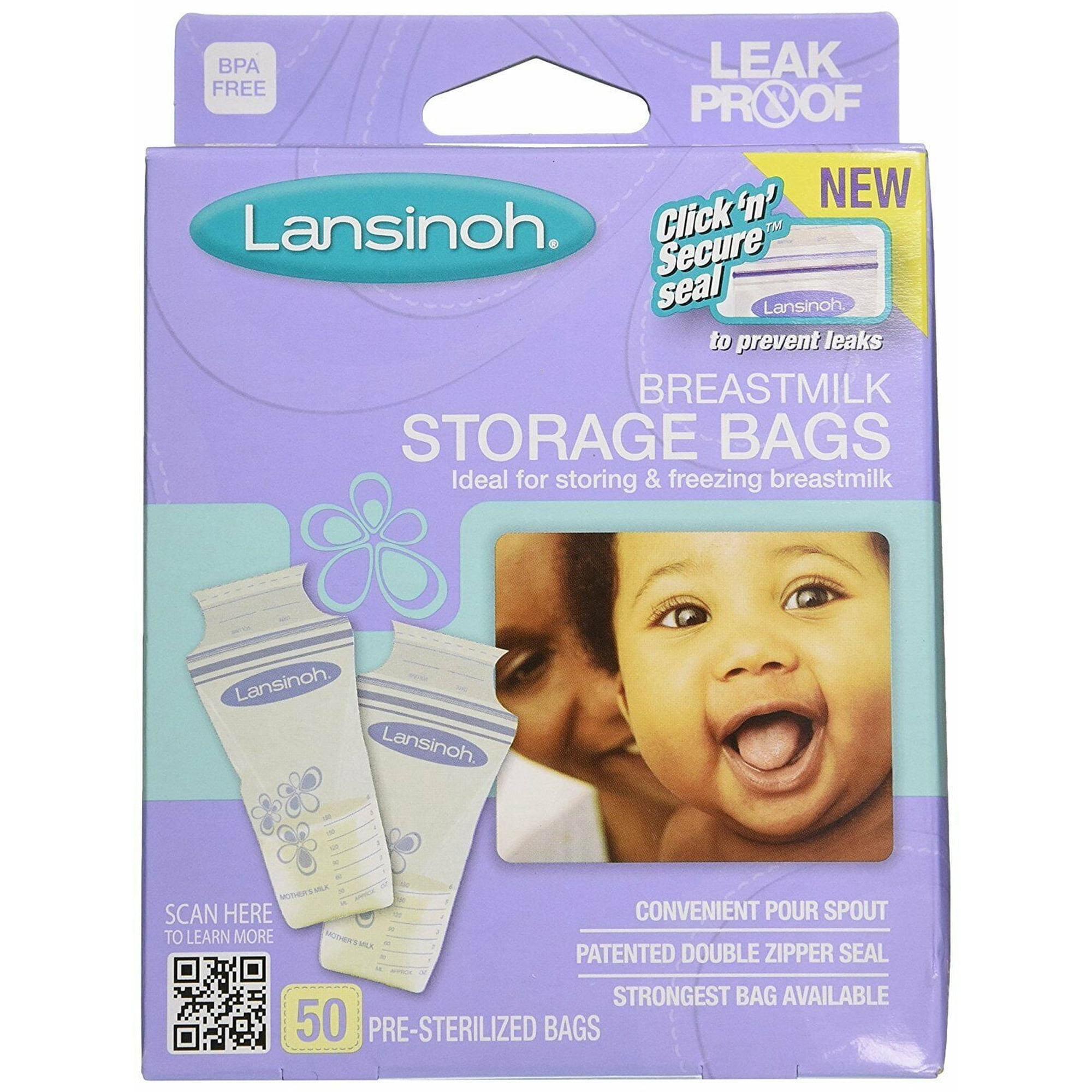 Lansinoh Breastmilk Storage Bags For Breastfeeding Moms, 50 Ct, 2-Pack