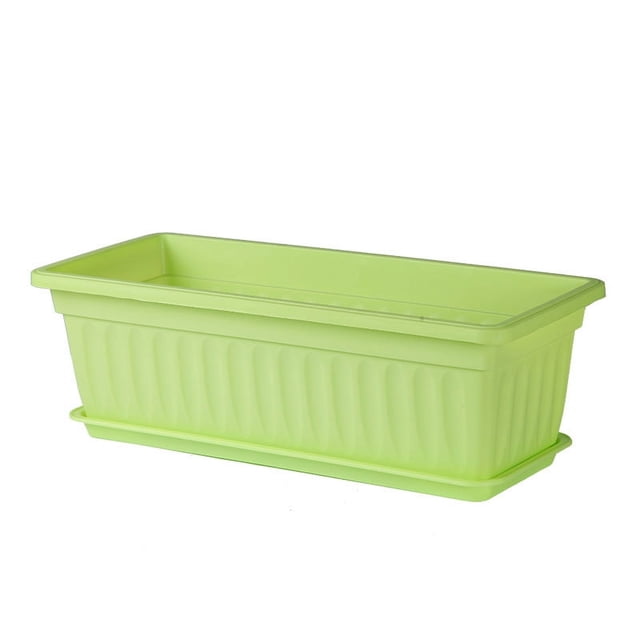 Nvzi 1 maceta alta para balcón, caja de plantación doméstica, jardinería creativa, resina plástica verde con bandeja para maceta, 50 * 21 * 17 cm