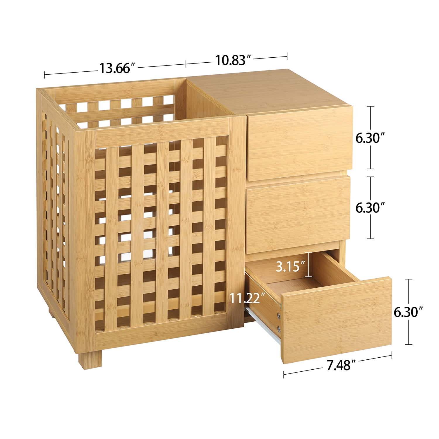Kadyn Bamboo Bathroom Storage Organizer Cabinet, Out Bamboo Laundry Hamper for Home , Laundry Hamper Basket with Drawers, Nature