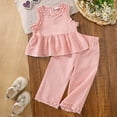 thumbnail image 2 of VNKIDY Summer Toddler Girls Sleeveless Plaid Round Neck Vests T Shirt Tops Ruffles Pants Outfits Sets Cozy, 2 of 5