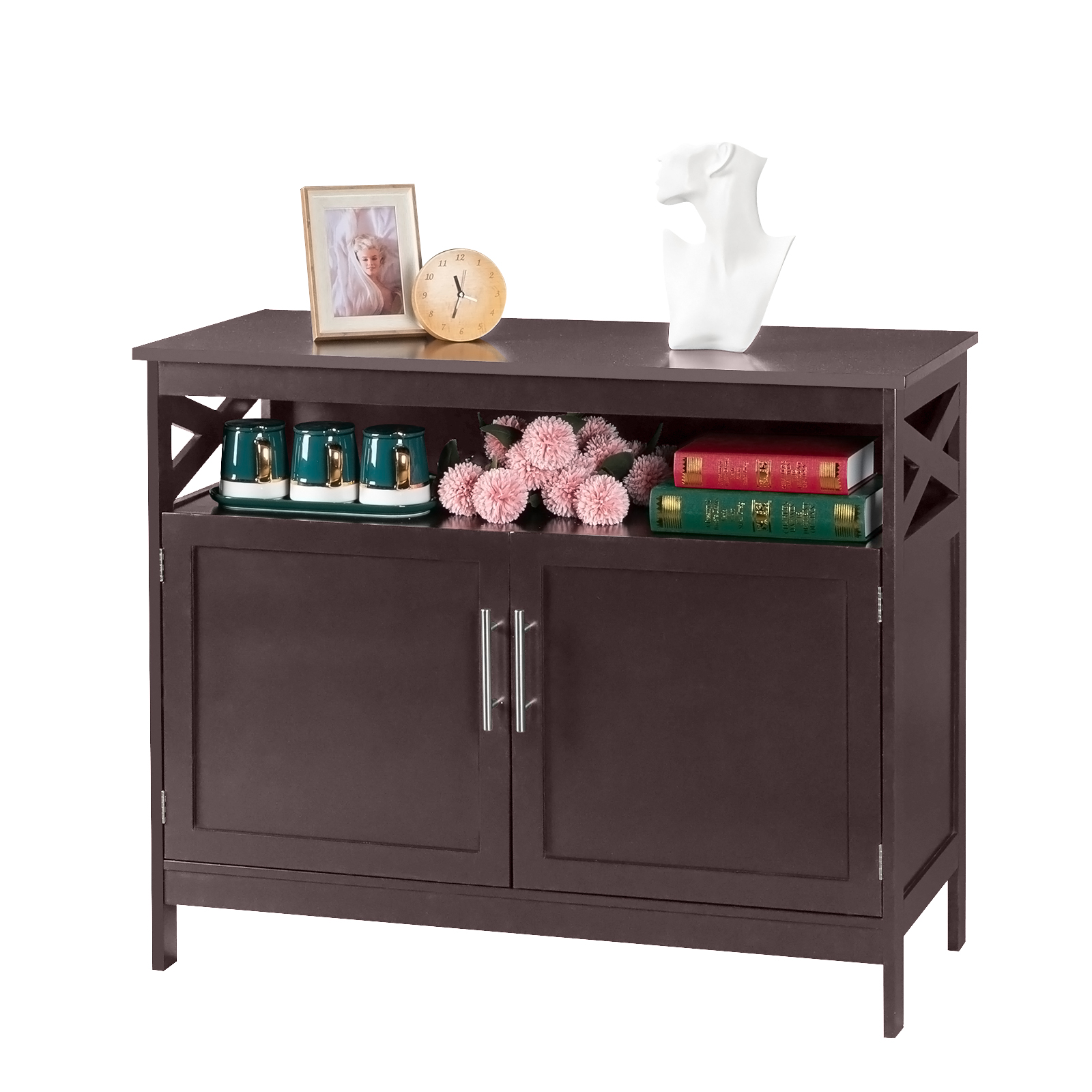 Density Board Double Door With Partition Side XShaped MDF Sideboard