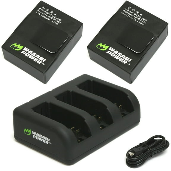 Wasabi Power Battery (2-Pack, 1280mAh) and Triple Charger for GoPro HERO3, HERO3 