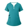 thumbnail image 4 of Minjewel Women's V-Neck Zipper Short Sleeve Scrubs for Women Set with Pockets, Easy Wear & Comfortable Scrub Set for Healthcare Professionals,Green L, 4 of 8