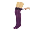 thumbnail image 4 of Colorful Thigh High Over The Knee Knitted Socks for Women 3 Pairs - (Black-Beige-Purple), 4 of 6