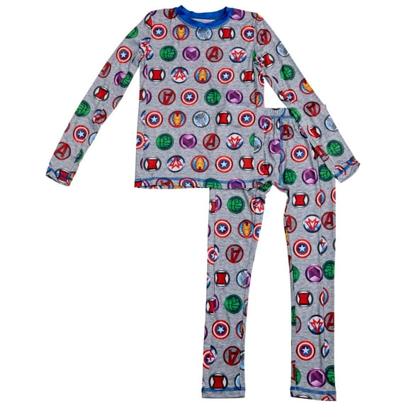 Marvel Avengers Hero Logos All Over Print Big Boys 2-Piece Pajama Set-Medium (9-10)