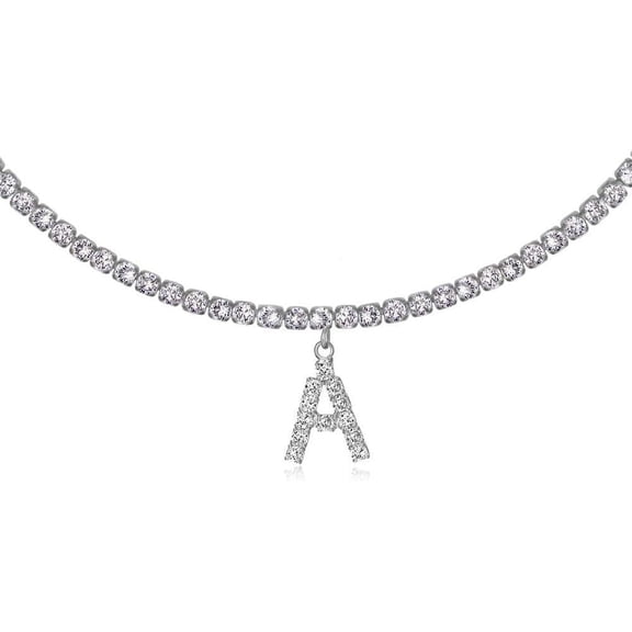 Letter Necklace 14k Gold Plated Tennis Chain Initial Choker Bling Iced CZ Diamond Necklace for Women