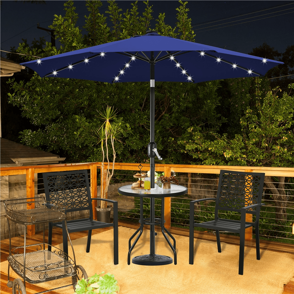Renwick 10 Ft Outdoor Patio Umbrella with 32 LED Lights, Navy Blue