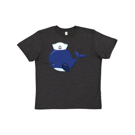 Inktastic Navy Blue Whale With Sailor Hat  Sailor Whale Youth T-Shirt