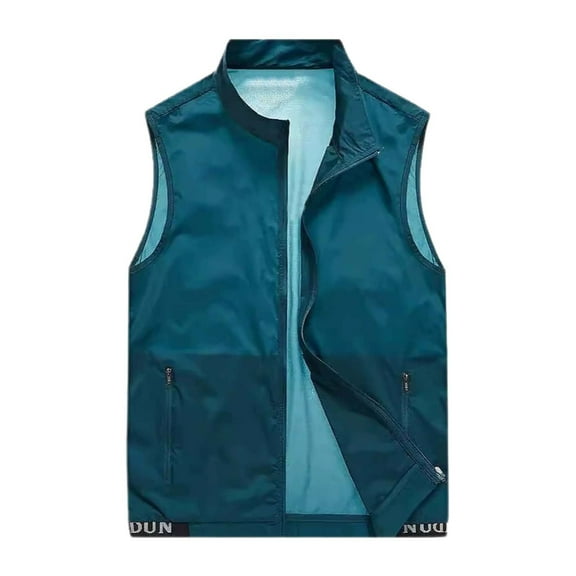 MIXUE Mens Casual Button Down Shirts Solid Color Lapel Lightweight Softshell Vest Windproof Sleeveless Travel Hiking Running Shirt Tops Outwear,Blue,M