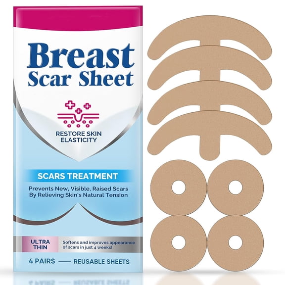 Silicone Scar Sheets for Breast, Silicone Scar Tape, Reusable and Effective Breast Silicone Scar Sheets, 4 Pairs