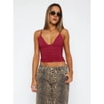 thumbnail image 4 of Women'S Deep V-Neck Ruched Crop Tank Top Slim Fit Spaghetti Straps Crop Top Wine Red M, 4 of 9