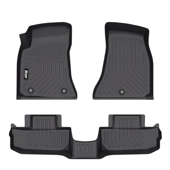 Ikon Motorsports 3D TPE Floor Mats, Compatible with 2015-2023 Dodge Challenger RWD, All Weather Waterproof Non-Slip Floor Liners, Front & 2nd Row Full Set Interior Accessories, Black