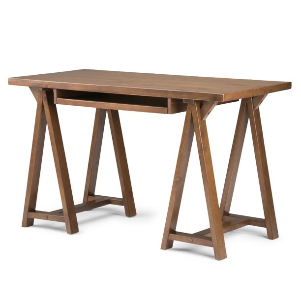 Brooklyn Max Spokane Solid Wood Modern Industrial 50 Inch Wide Small Writing Office Desk In Medium Saddle Brown Walmart Com Walmart Com