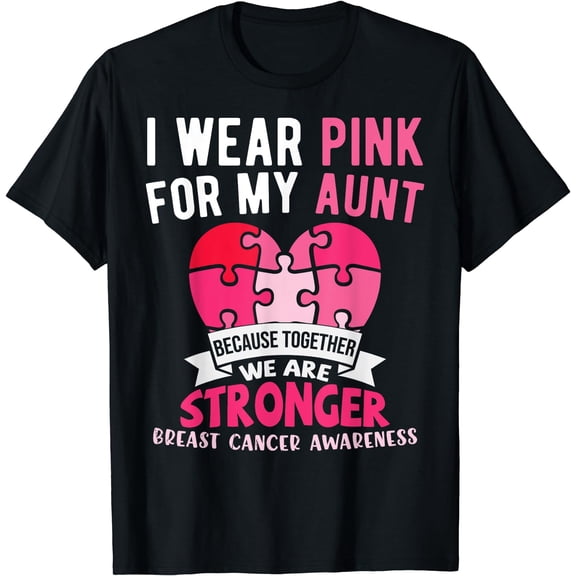 I Wear Pink For My Aunt Breast Cancer Awareness Niece Nephew T-Shirt Black Small