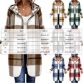 thumbnail image 4 of felwors Women's Long Plaid Jacket Lightweight Fall Zip Up Hoodie, Hooded Cardigan Long Sleeve Color Block Trendy Coat Comfy Outerwear (Black, L), 4 of 9