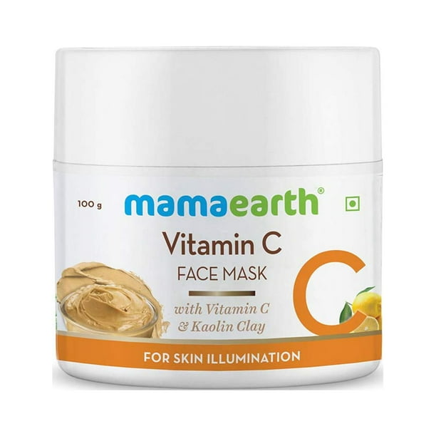 Mascarilla facial de vitamina C Mamaearth | Paquete facial exfoliante orgánico y natural con arcilla de caolín | para iluminación de la piel | Todo tipo de piel | 3,53 onzas (100g)