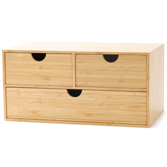 Wisuce Bamboo Desk Organizer - Mini Desktop Drawer Tabletop Storage Organization Box for Office Home Toiletries Supplies, No Assembly Required (3 Dra