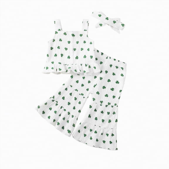 Xyant Toddler Baby Girls St Patricks Outfits Shamrock Print Sleeveless Tanks Tops and Flared Pants Headband Set Infant Spring Clothes (White,2-3 Years)