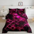 thumbnail image 2 of Castle Fairy Abstract Neon Cube Full Size Comforter Sets 3-Piece,Minimalism Glowing Geometric Bedding Comforter Set,Magenta Black,Reversible,1 Comforter and 2 Pillowcases, 2 of 6