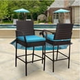 thumbnail image 4 of Bar Stools 30'' Bar Height Outdoor Modern Seat with Blue Cushions, Set of 2 Chairs, Brown Wicker, 4 of 9