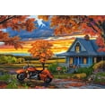 thumbnail image 2 of 500 Piece Jigsaw Puzzle, Autumn Ride, Motorcycle and a sky ablaze with sunset colors, Classic America, Adult Puzzle, Castorland B-54077, 2 of 6