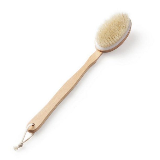 Natural Bristle Dry Skin Body Brush 16.5", For Wet or Dry Brushing