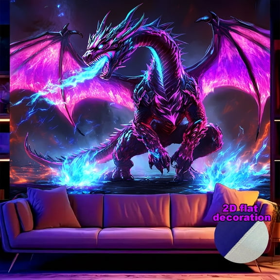 1Pc  Blacklight Tapestry, Dragon Animal Tapestry Glow In The Dark,UV Reactive Black Light Upright Posters Wall Hanging for Bedroom Dorm Living Room Backdrop Decor 90.55X70.1in
