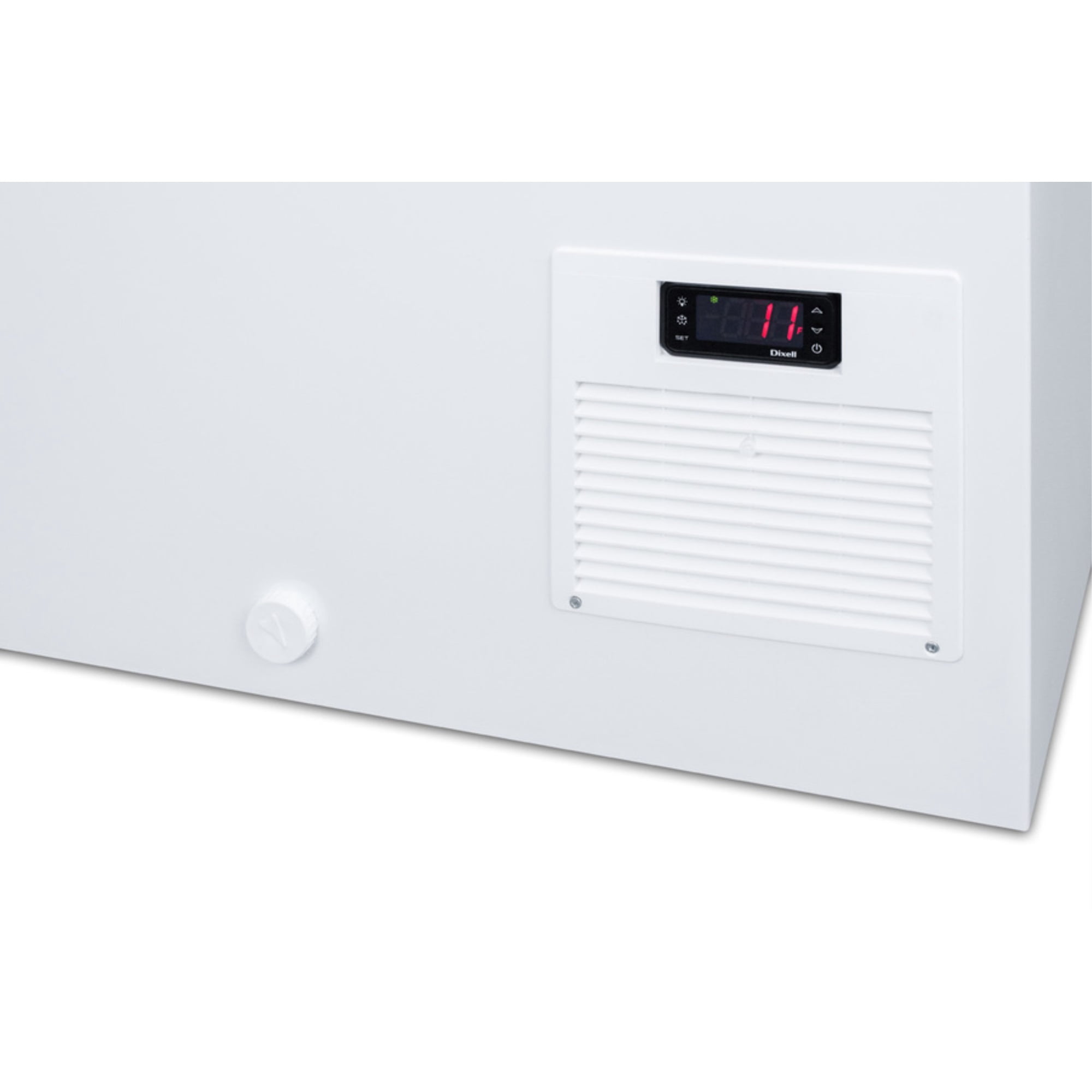 Flat top commercial ice cream freezer with sliding glass lid, digital thermostat, and novelty baskets