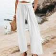 thumbnail image 2 of hotojiny Wide Leg Pants Woman Cotton Linen High Waisted Pull on Flowy Casual Trousers Baggy Drawstring Palazzo Beach Pants for Vaction, 2 of 6
