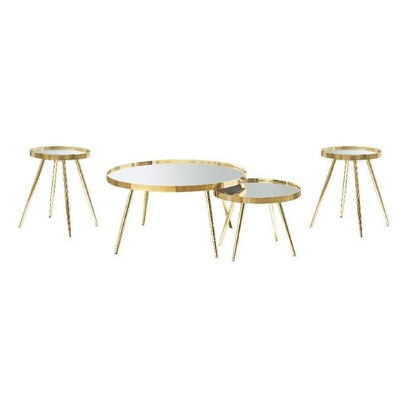 Kaelyn Ensemble de 4 Pcs Table Basse Ronde et Table d'Appoint Or
