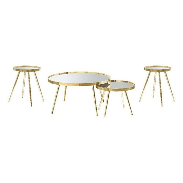 Kaelyn Ensemble de 4 Pcs Table Basse Ronde et Table d'Appoint Or