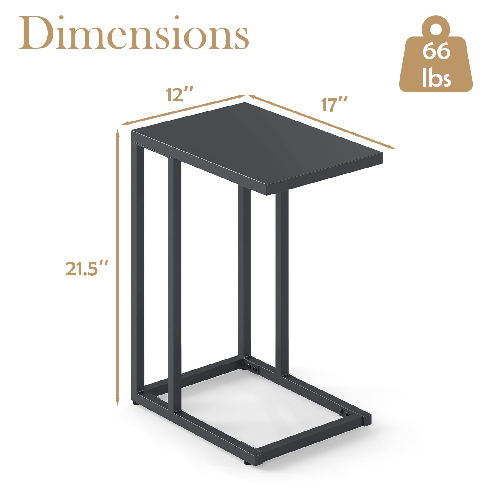 Gymax C Shaped End Table w/ Metal Frame Sofa Table for Small Space Indoor Outdoor