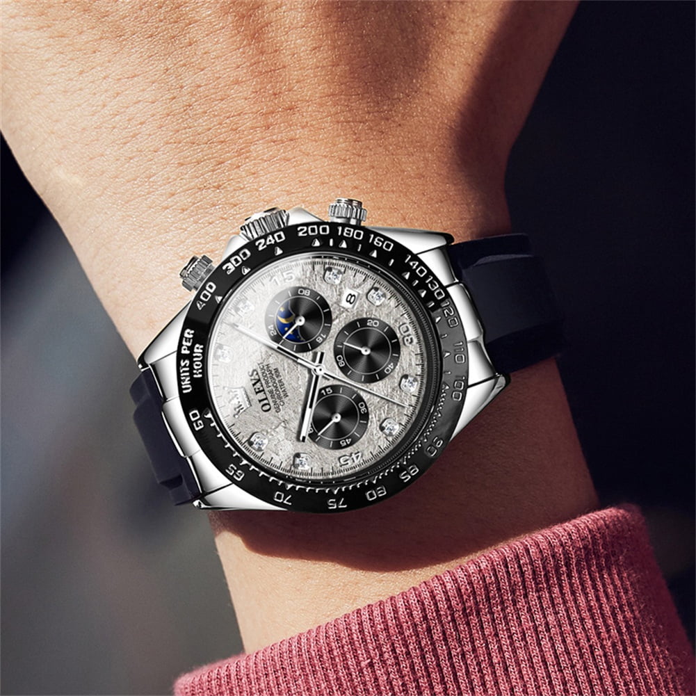 OLEVS Watches for Men Chronograph Multifunction Sport Silicone Luxury Dress Diamond Moon Phase Quartz Male Watch Waterproof Mens Wrist Watches Reloj para Hombre,Gold/Black/White/Blue/Grey Dial