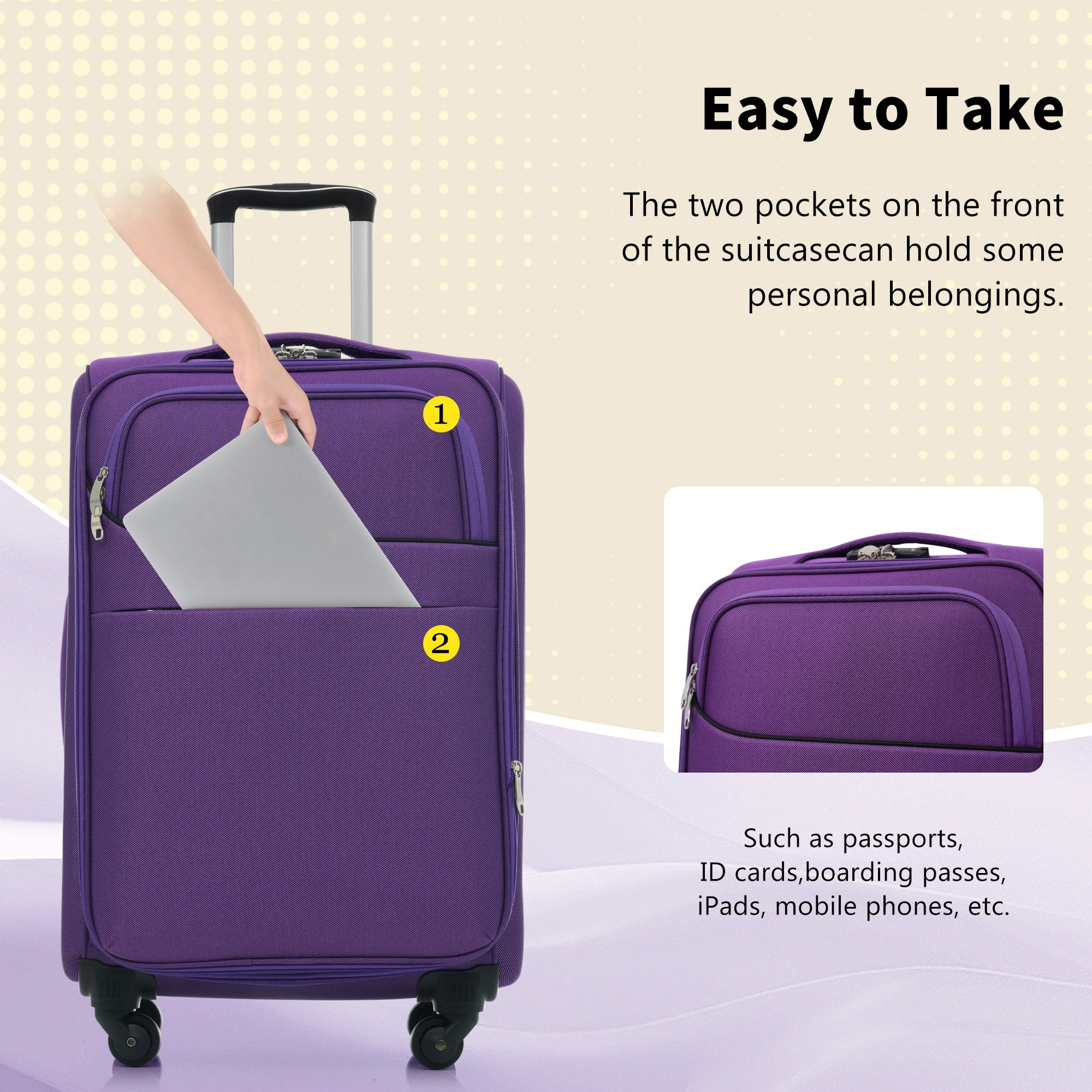 Euroco 4 Piece Softside Luggage Set, Expandable Suitcase Set with TSA Lock and Spinner Wheels, Lightweight Durable Suitcase for Men Women Travel(18"/22"/26"/30") ,Purple