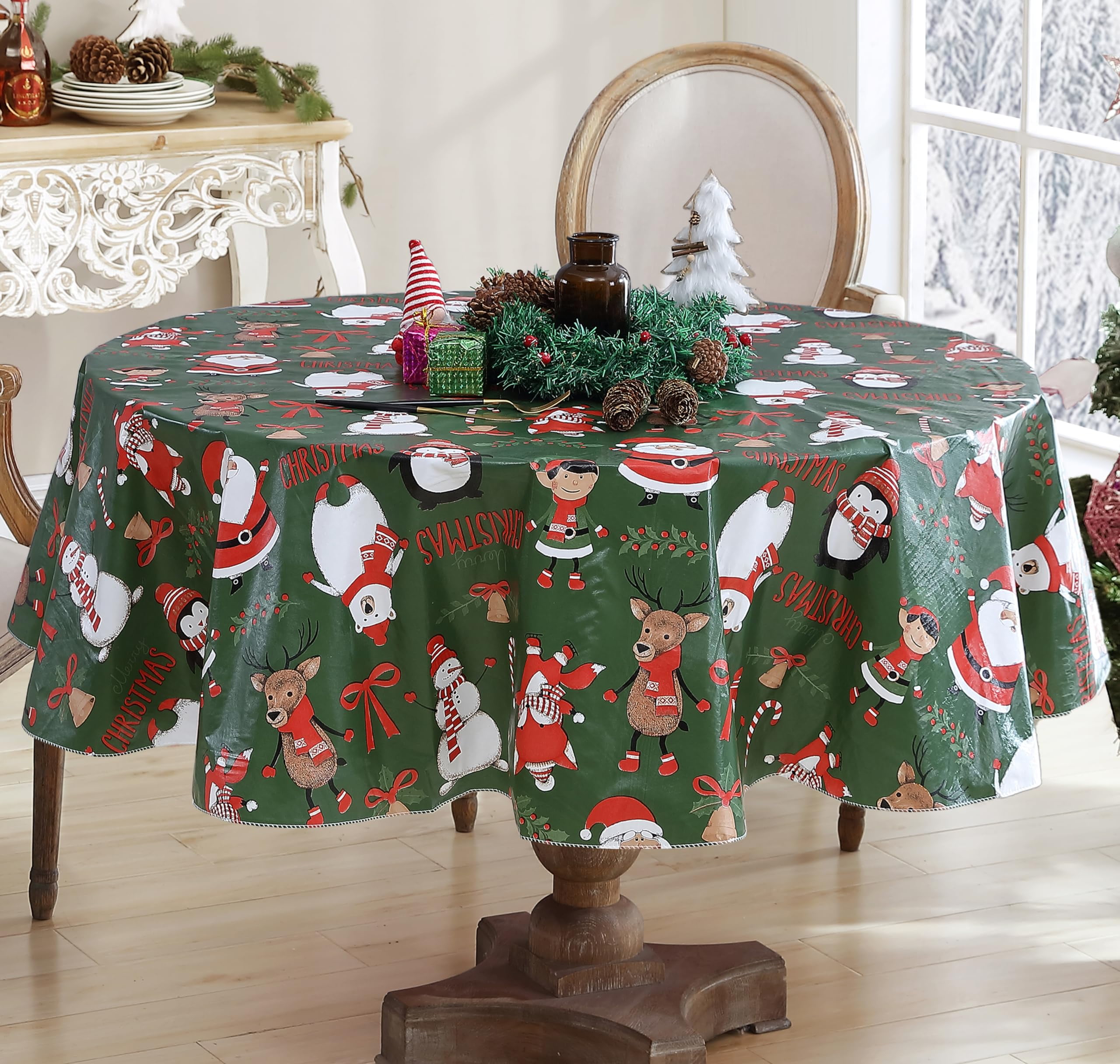 Newbridge Blue Snowman Fun and Evergreen Christmas 70 inch Round