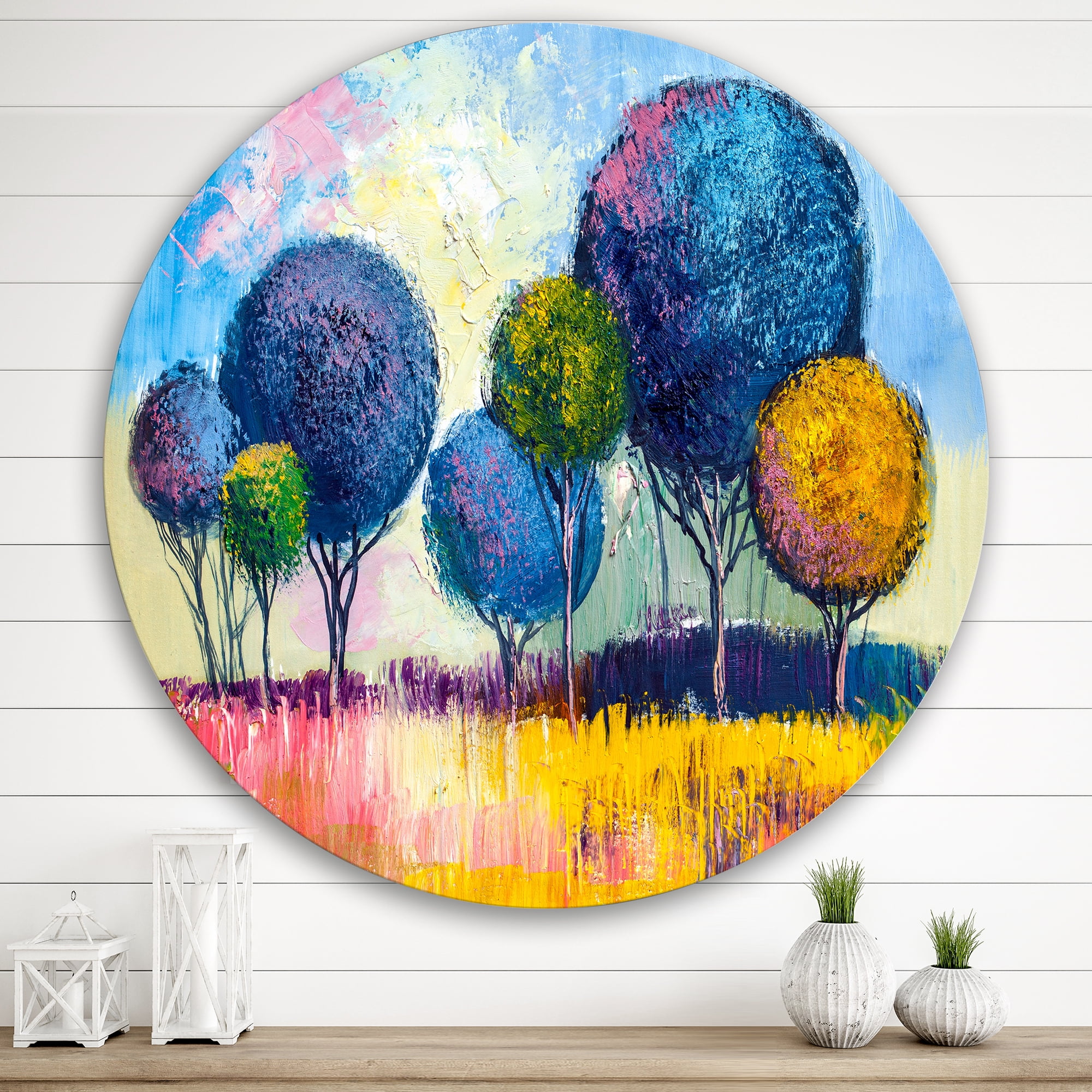 Designart 'Autumn Colorful Fantasy Trees III' Modern Circle Metal Wall Art 36x36 - Disc of 36