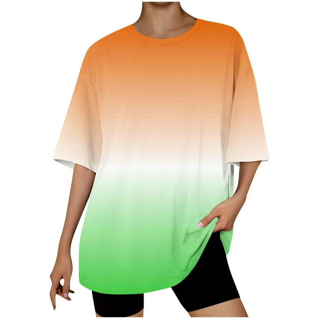 Dealovy T-Shirts Oversize pour Femmes Manches Courtes Col Rond Été Décontracté Dégradé Confortable