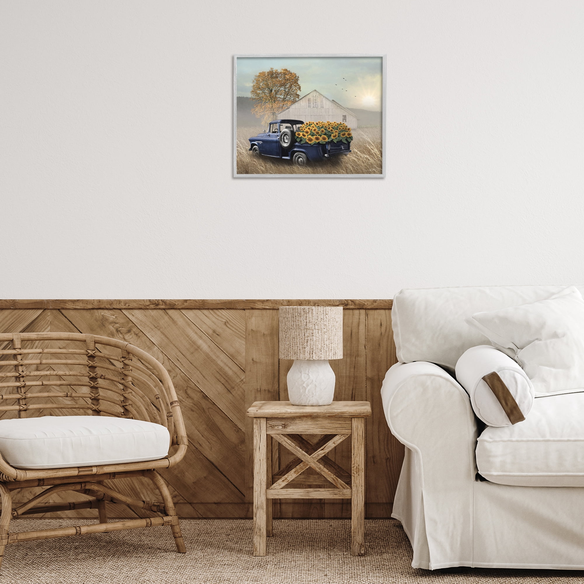 Stupell Industries Sunflower Filled Truck Transportation Painting Gray Framed Art Print Wall Art, 20 x 16