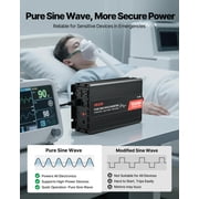 VEVOR 1500W Pure Sine Power Inverter, 12VDC to 120VAC, Remote Control, USB & Type-C Ports, 4 AC Outlets, Fast-charging for RV, Truck Outdoor Camping