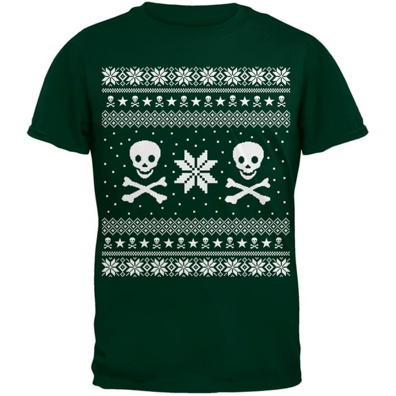 Skull & Crossbones Ugly Christmas Sweater Green T-Shirt - X-Large