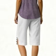 thumbnail image 6 of Women's Bermuda Shorts Linen Shorts Knee Length Casual Summer Capri Pants Pull On Long Shorts White S 13" Inseam, 6 of 7