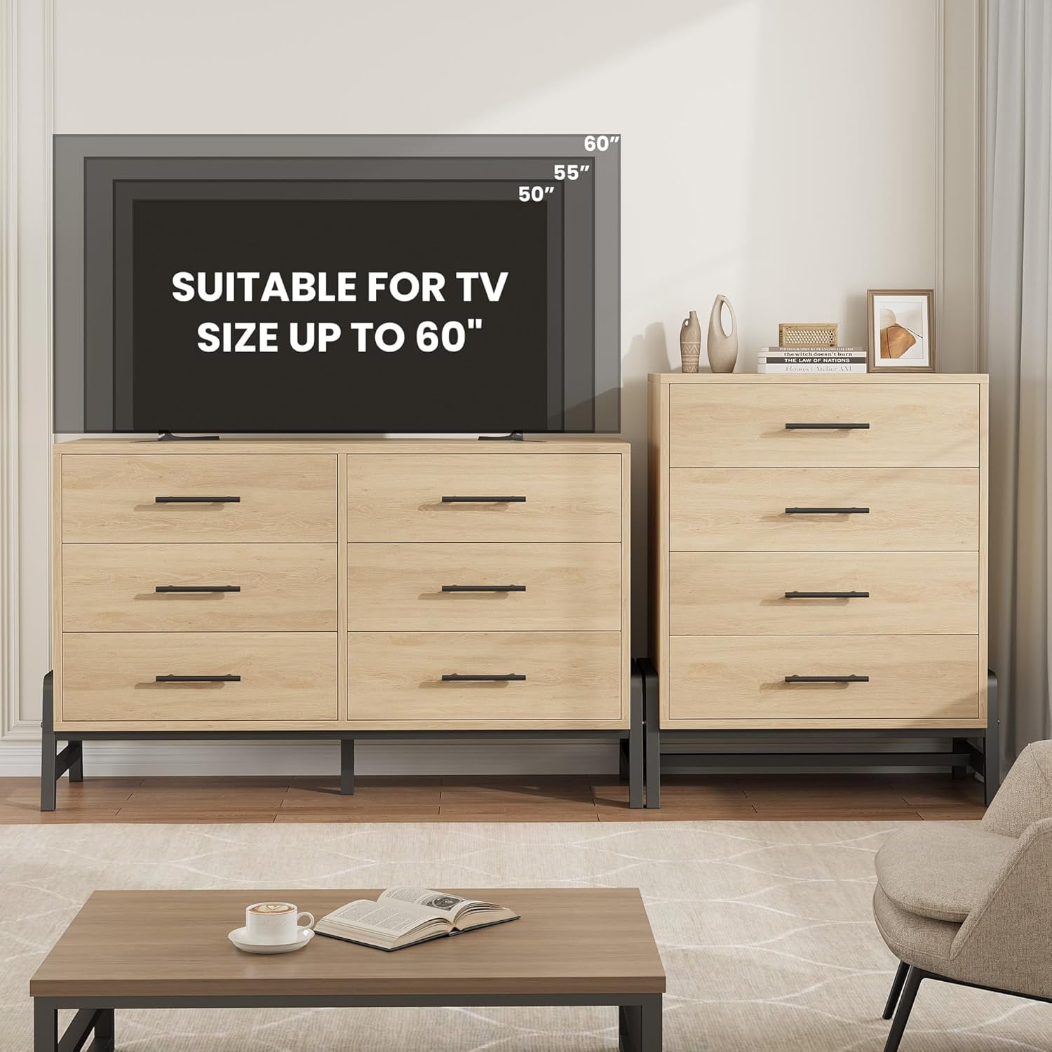 Hetoy 4 Dresser for Bedroom, 38.6" Tall Dresser, Tall Drawer Dresser with Storage Freestanding, Wooden Closet Dresser Storage Dresser Chest for Living Room, Bedroom, Entryway, Natural Oak