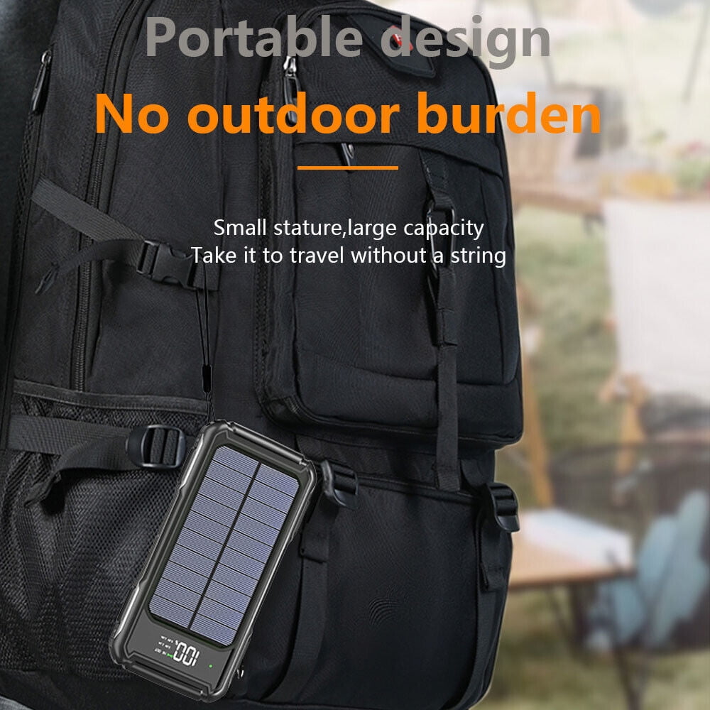 20000mAh Solar Power Bank 4 USB Portable Backup External Battery Charger for Cell Phone Black