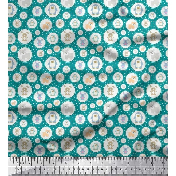 Soimoi Poly Georgette Fabric Star & Cute Animals Kids Fabric Prints by Yard 52 Inch Wide