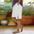 thumbnail image 2 of Hueook Vacation Shorts Sweat Shorts for Women's Summer Plus Size Linen Solid Color Loose Straight Leg Pants with Pockets Elastic Waist and Back Pockets Five-Inch Length White 2X, 2 of 8