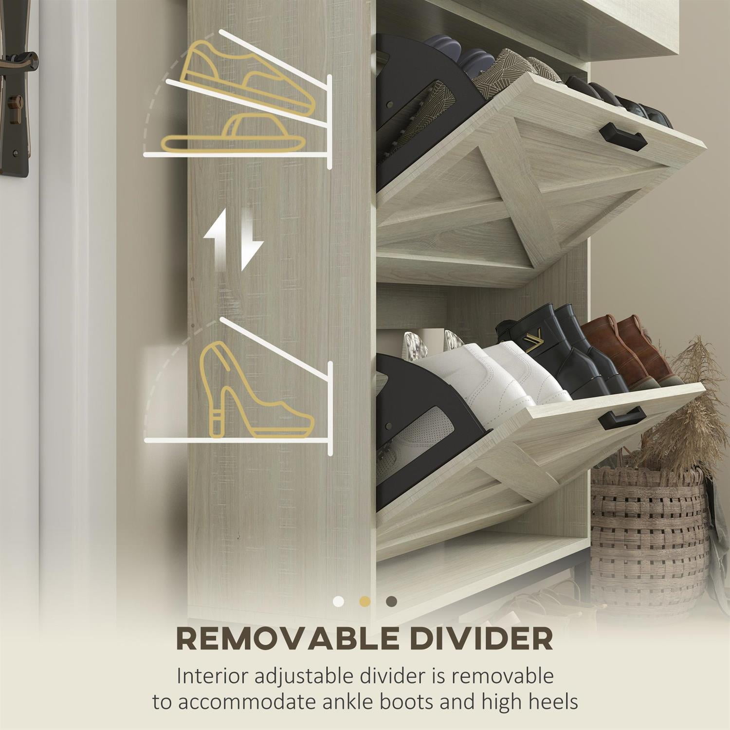 Demi Bonn 45" Shoe Storage Cabinet with Flip Drawers and Adjustable Shelves for Entryways & Hallways, Beige