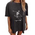 thumbnail image 1 of Blusa de manga corta con estampado de calavera divertida vintage para mujer Pompotops  hfajkhk127798, 1 of 9