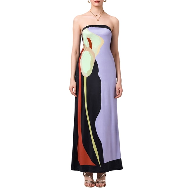Gupgi Robe Tube Ample pour Femmes Épaules Dénudées Robe Contrastée Robe Longue d'Été Sans Bretelles